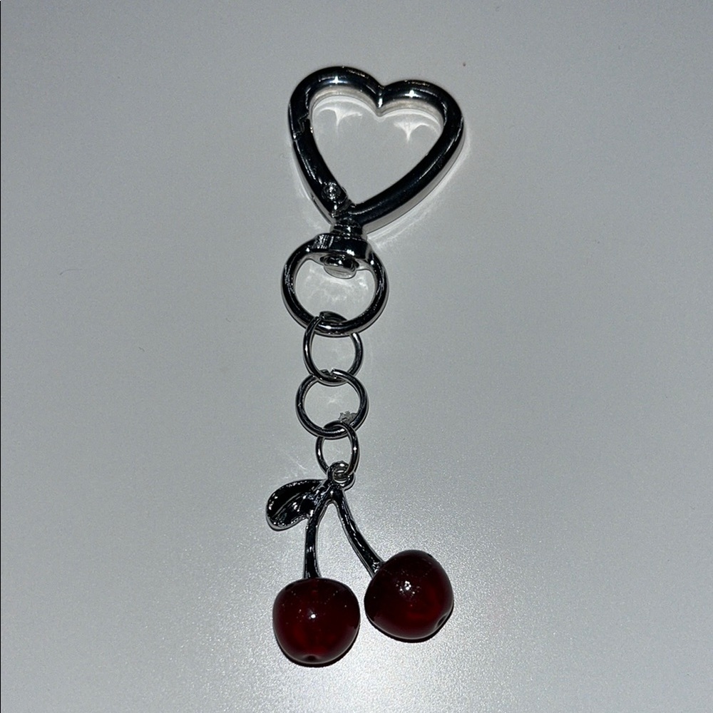 Silver Cherry Heart Keychain